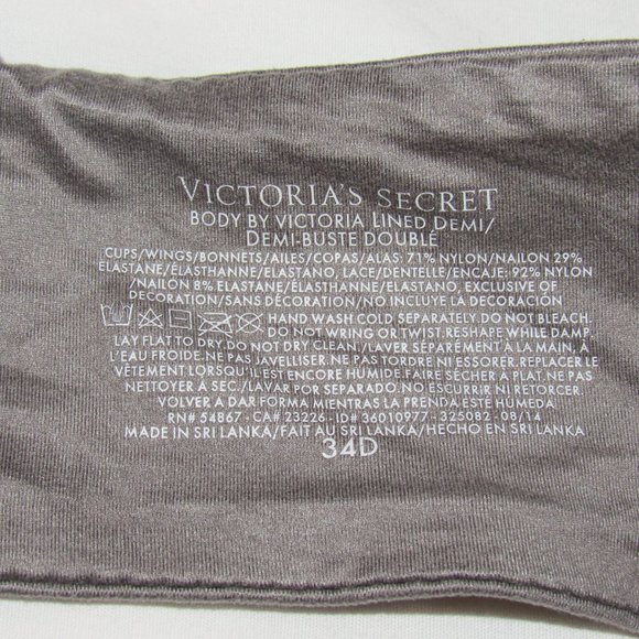 Victoria's Secret Body by Victoria Lined Demi Gray Lace Trim Bra 34D - Picture 9 of 9